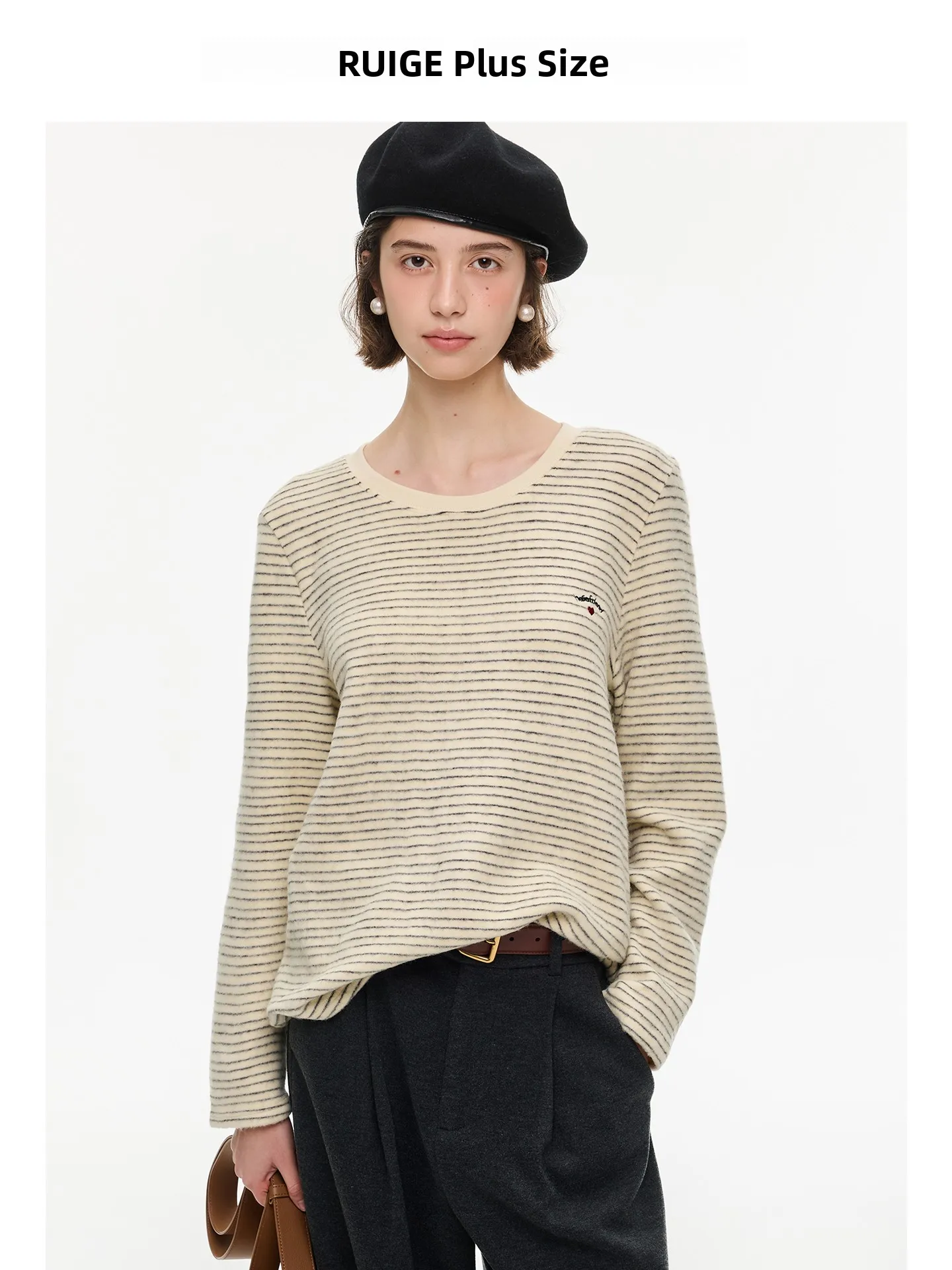 

Женская футболка в полоску Ele plus Size, повседневная свободная посадка, длинная внутренняя одежда све, зимняя универсальная удобная дышащая футболка...