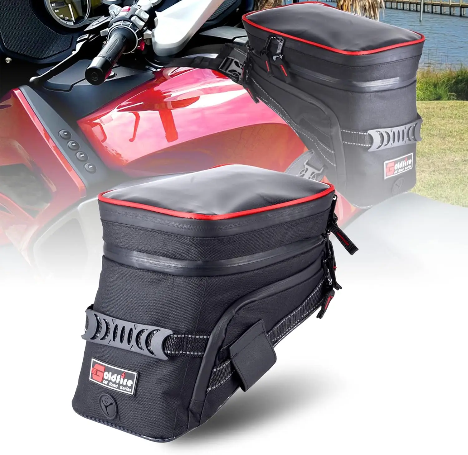 New Universal Motorcycle Tank Bag Gas Oil Fuel Tank Saddlebag Quick Release Strap Mount Bag with Strong Reflective Strap