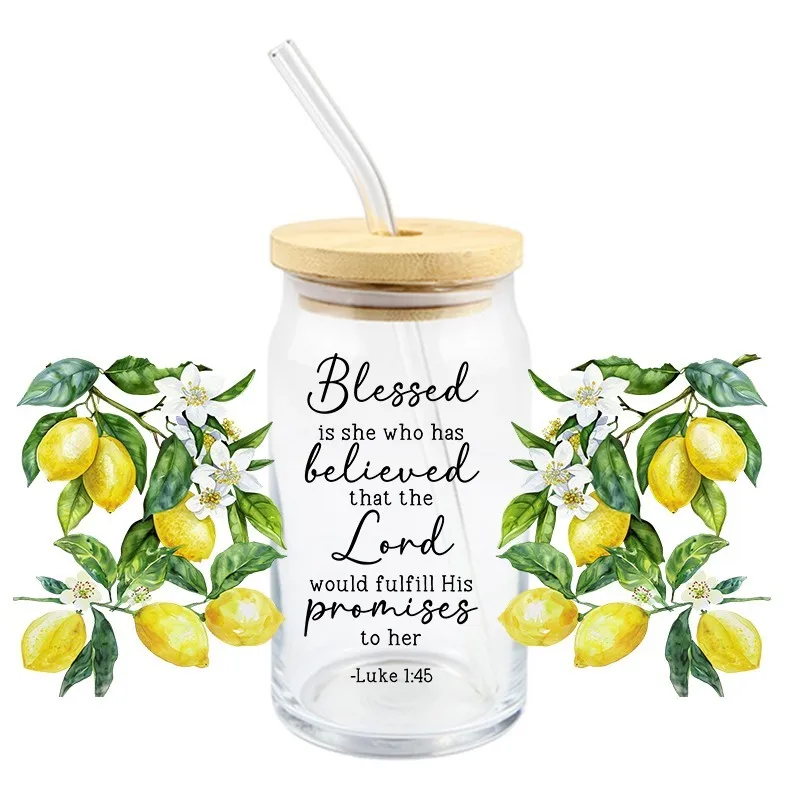 Christ 3D UV DTF Design Flower Bible Verses God Transfer 16oz Libbey Glass Mug Cup High Qaulity