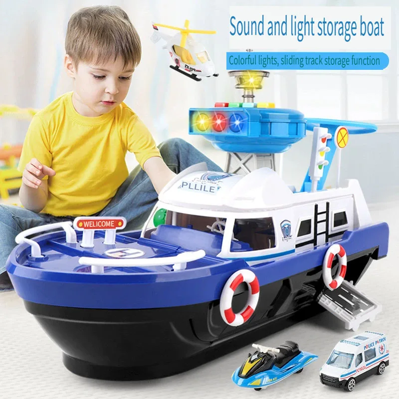 

1PC Kids Toys Simulation Track Inertia Boat Diecasts & Toy Vehicles Music Story Light Toy Ship Model Toy Car Parking Boys Toys
