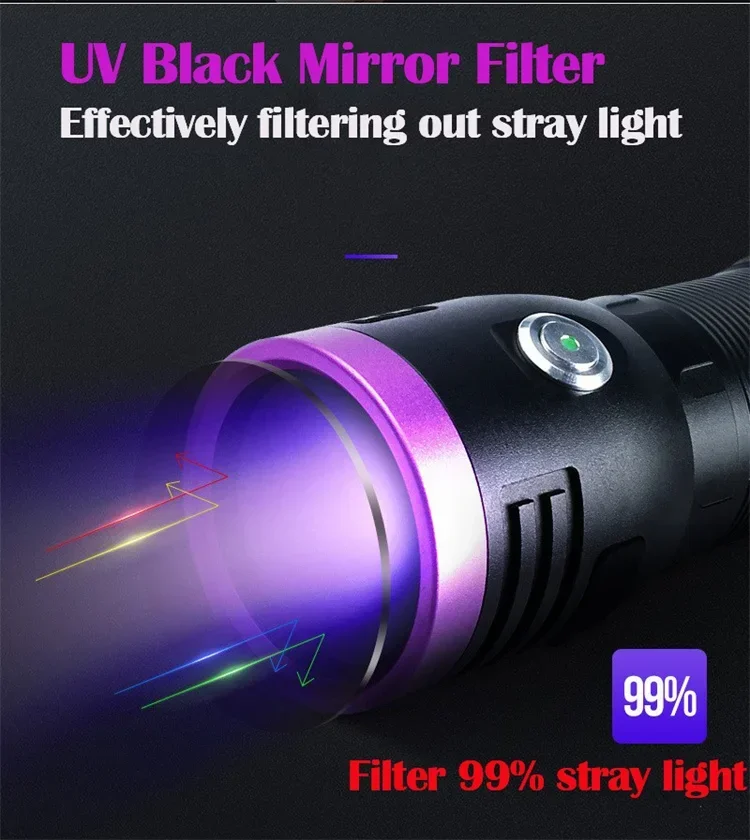 120W 6pcs 4-CORE 365NM UV Flashlight High Power Black Mirror Purple light Detection Torch Type-C Rechargeable Lantern use 18650