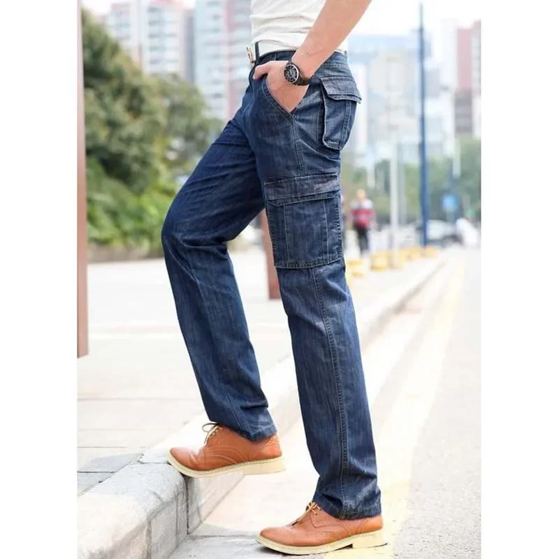 

2022 New Baggy Jeans Men Cargo Pants Autumn Winter overall Loose Straight More pocket Jeans Fashion Casual Trousers Bottoms