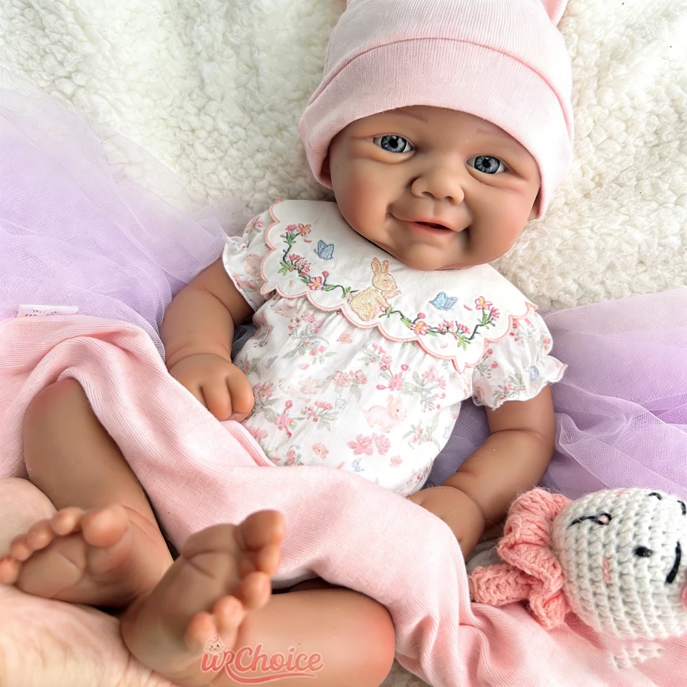 

17Inch Open Mouth Vivienne Dark Skin Silicone Reborn Baby Girl Lifelike Soft Fine Details Doll for Display and Collection