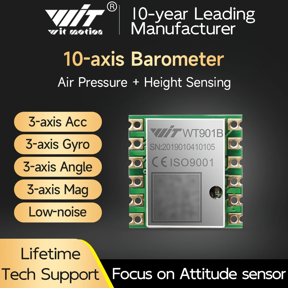 

WitMotion WT901B AHRS MPU9250 9-axis Accelerometer, 3-axis Angular Velocity(Gyroscope)+Acceleration+Angle+Magnetometer+Barometer