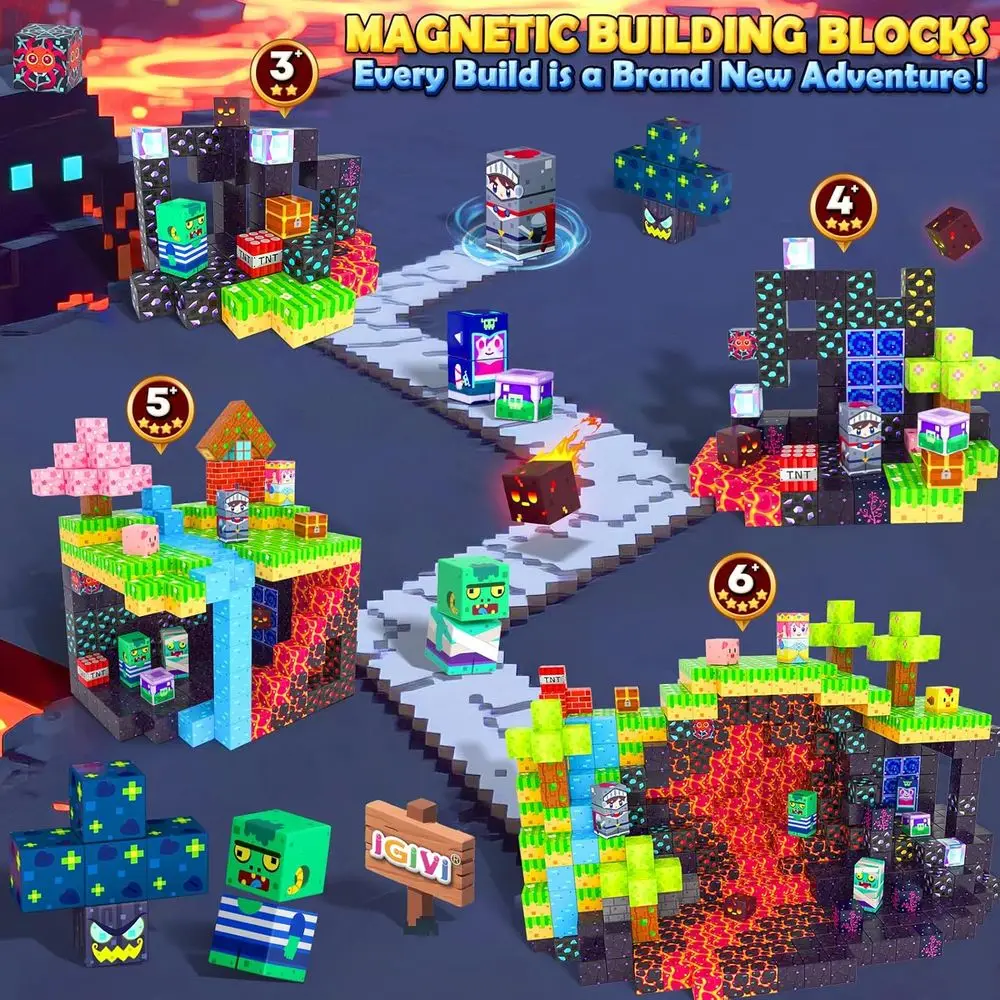 磁気ビルディングブロック - マインマグネットワールドセット（3歳～12歳向け）、幼児向けSTEM玩具、男の子と女の子への誕生日プレゼント