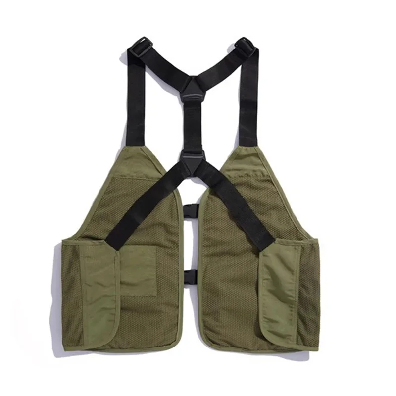 Amekaji Japan Style Men Vest Designer Waterproof Buckle Up Placket Tactical Waistcoat With Suspender