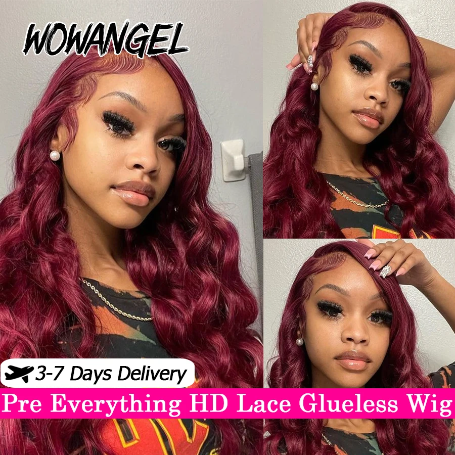 

250% Pre Everything 13x6 HD Lace Front Wigs 34in Glueless Body Wave 99J Burgundy Wigs Human Hair Wigs Pre Plucked Brazilian Hair