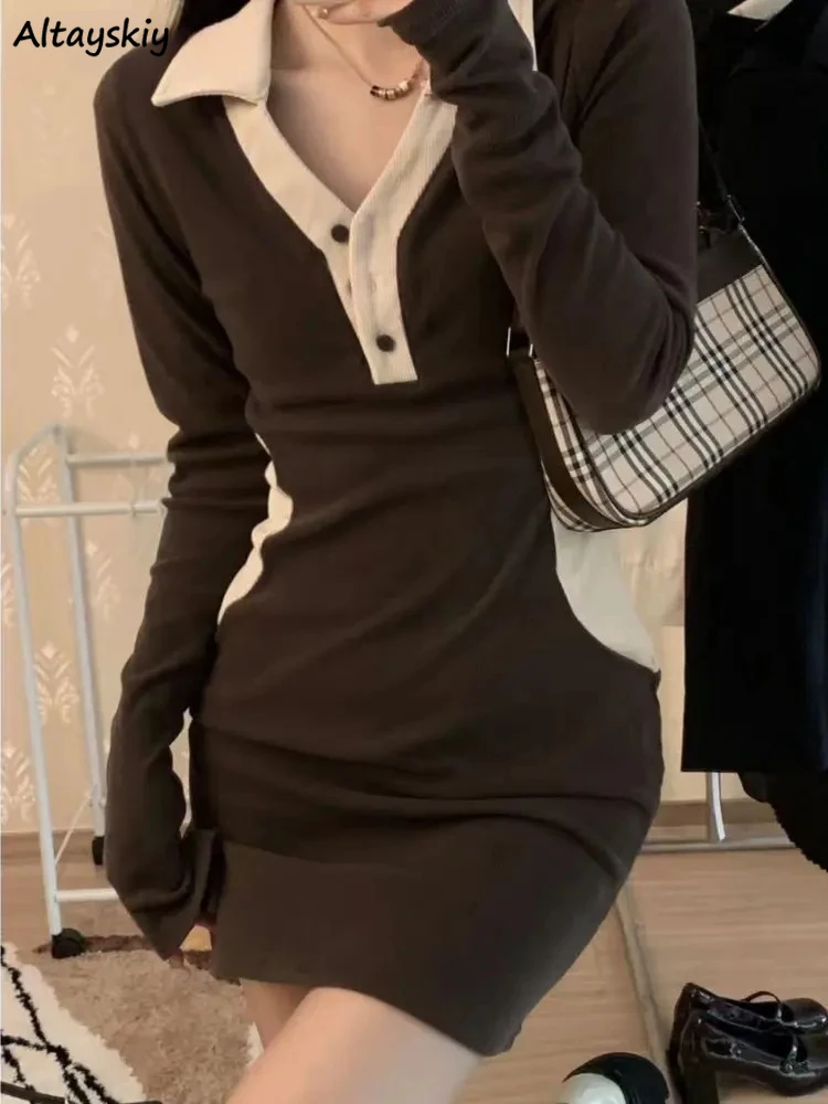 Sexy Dress Women Long Sleeve Clothes Hot Slim Temper Vintage Korean Fashion Sweet Personal Teens Streetwear Panelled Платье Cozy