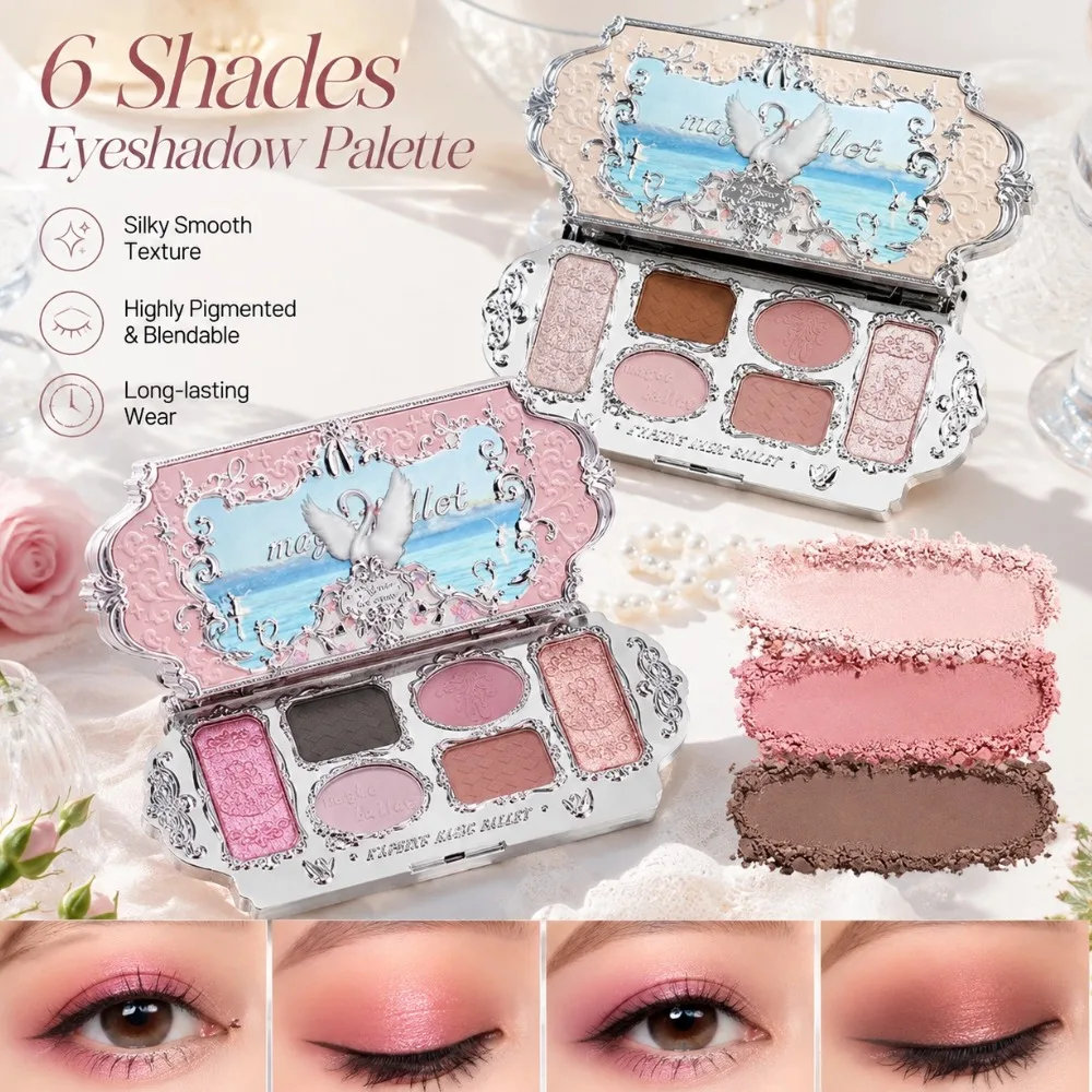 Sechsfarbige Schwanen-Ballett-Lidschattenpalette Natürliche Nude-Matt-Schimmer-Erdbeer-Glitzer-Pigment-Lidschattenpalette