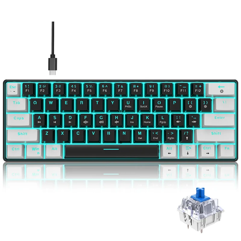 

V900WB 61 Keys Wired Mechanical Keyboard Cyan Switch RGB Light 60% Layout Gaming Keyboard for Home Office Gamer Computer