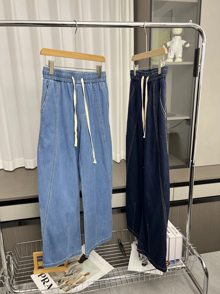 

Удобные модные мужские винтажные повседневные свободные леггинсы с эластичной резинкой на талии, джинсы, весна-лето, длинные брюки с высокой талией