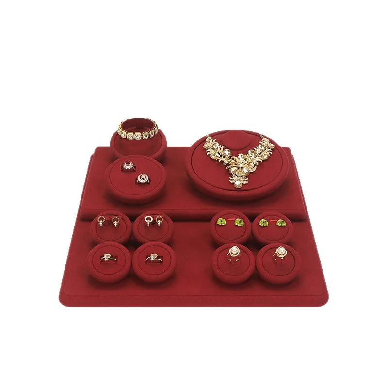 

New Jewelry Display Stand Wine Red Circular Necklace Ring Earrings Display Cabinet Jewelry Showcase