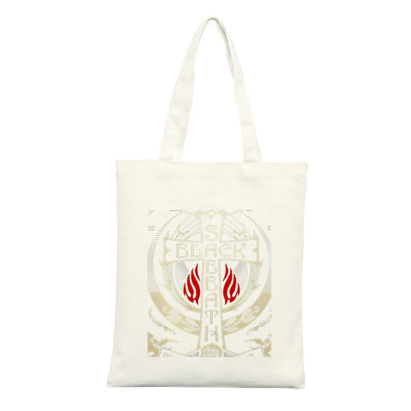 Canvas Tote Bag with Cross and Flame Print, Vintage Style for Casual Shopping and Daily Use