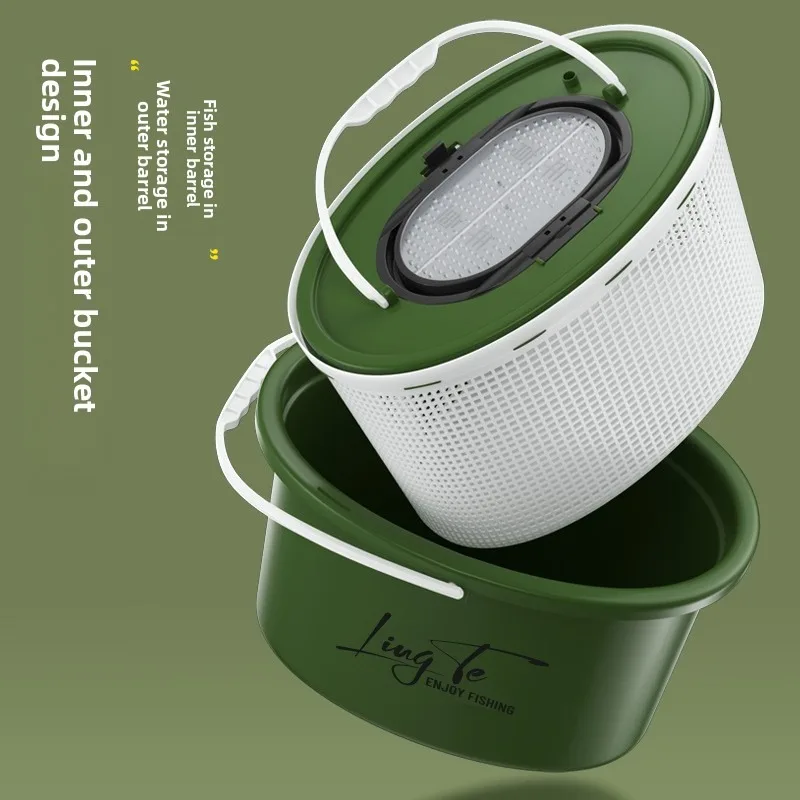Cubo para peces vivos portátil con filtro doble capa y arroyo - imagen 4