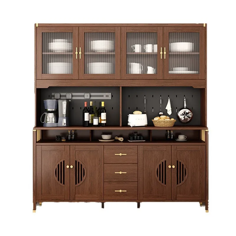 

New Chinese style, dining side, high cabinet, integrated, against the wall, storage, solid wood, living room, storage