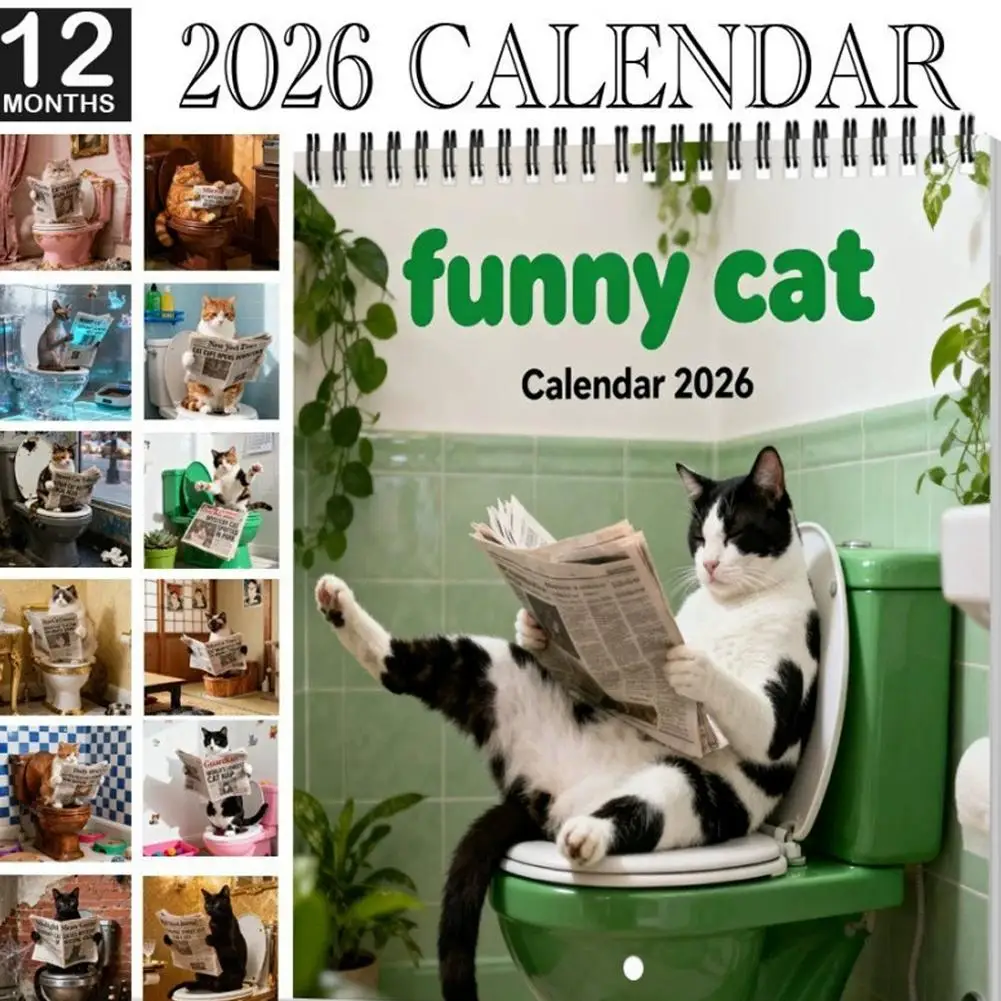 

2026 Cat Fun Wall Calendar Green Paper Edition Bright and Non Fading Home Decoration Christmas Gift