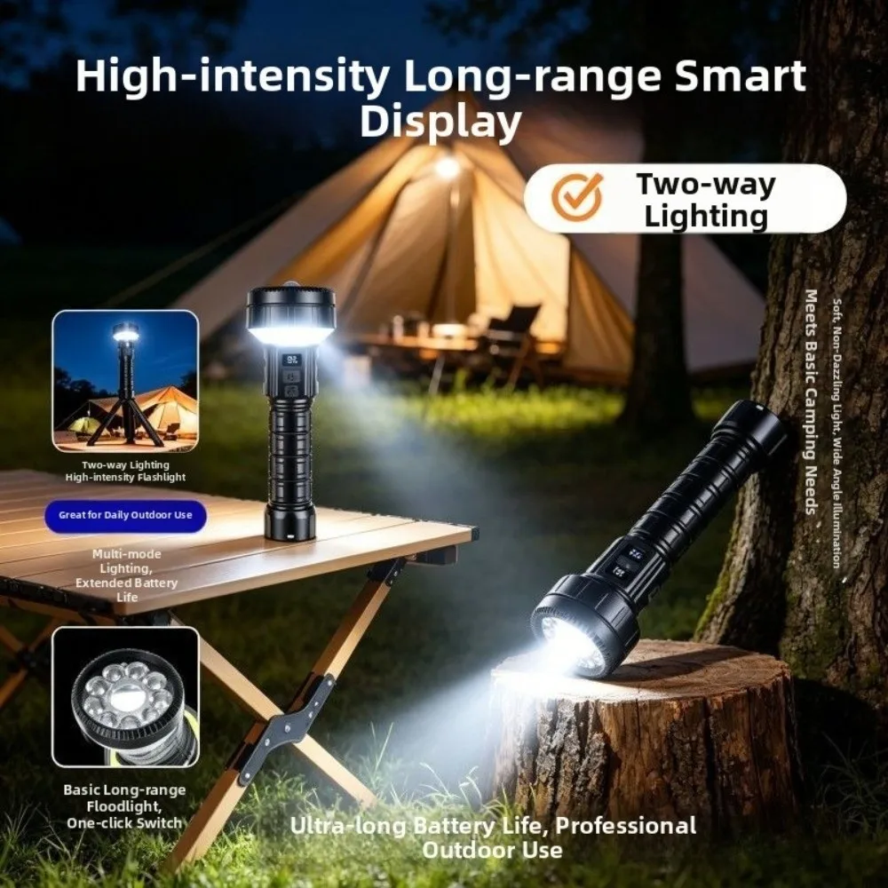 With Tripod Dual Side LED Flashlight Digital Display Side Light Rechargeable Camping Torch Long Range 10 Core
