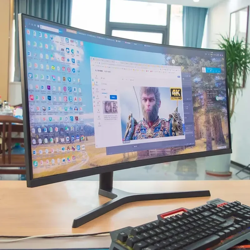 FY 34 Inch Curved Frameless Gaming Monitor 165Hz 4K High Refresh Rate PC Display For Desktop Gaming & Office Home Use