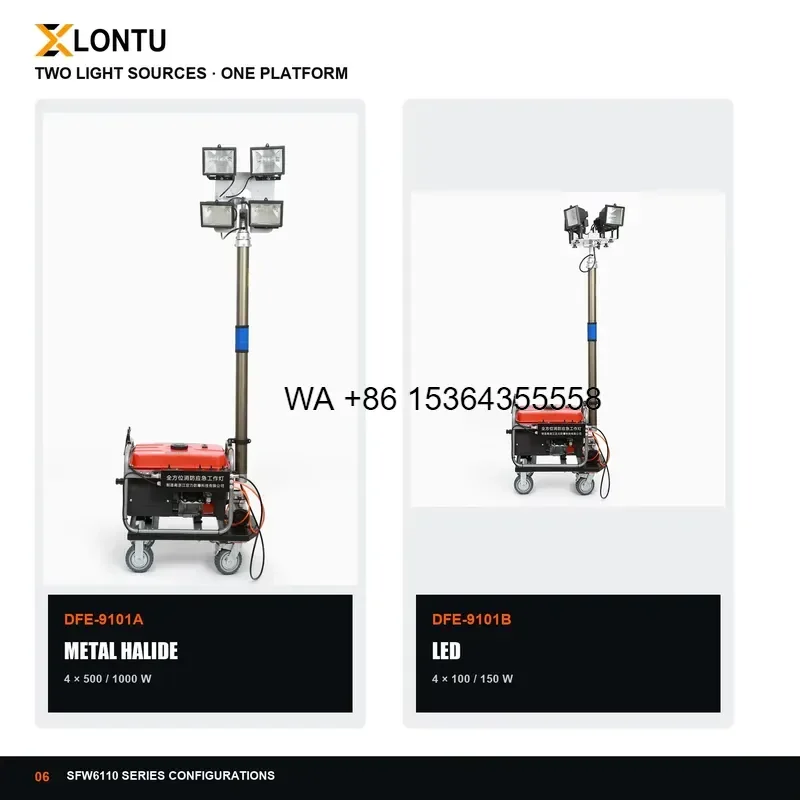 Wmwmnu for LONTU SFW6110 Explosion Proof Mobile Lighting Tower Generator Powered 4.5m 6m Mast for Oil Gas Industrial