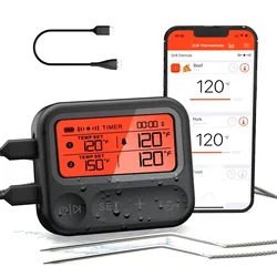 Smart Bluetooth Meat Thermometer 2 Probes Digital Food Thermometer w/Wireless APP Control for BBQ Oven Grill Smoker Rotisserie