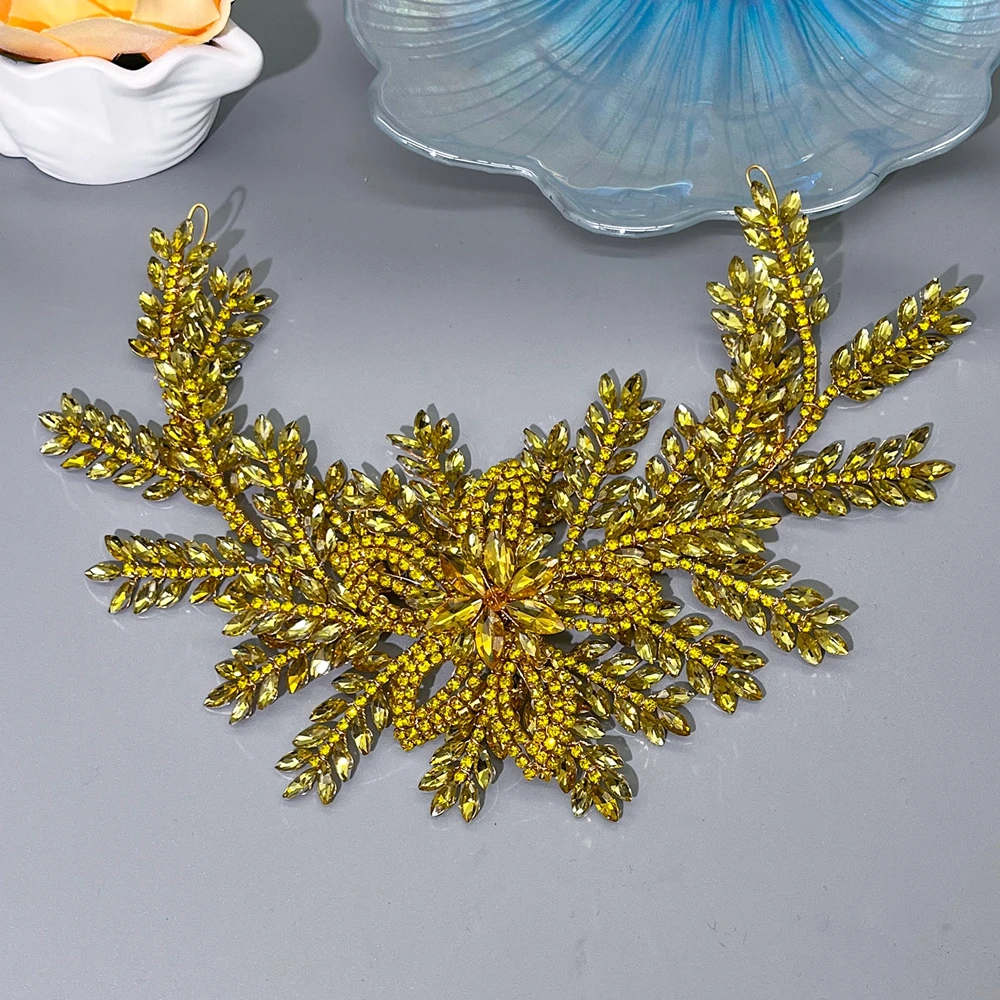 

DZ135 Yellow Wedding Headdress Rhinestone Headband Women Tiara Handmade Bridal Hair Accessories Party Diadem Bride Head Jewelry