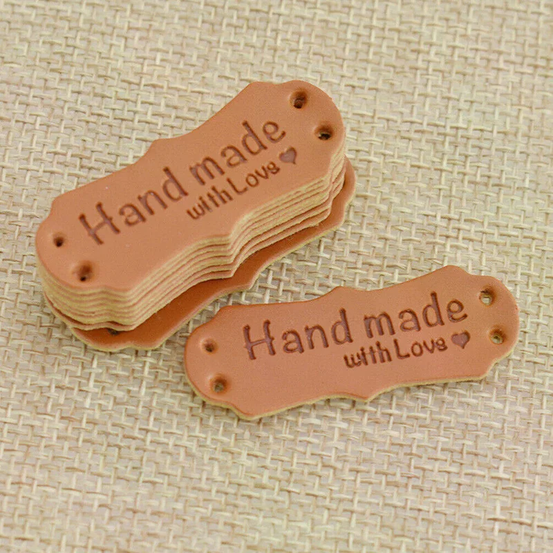 50Pcs 41x16mm Handmade Tags Handmade Sew Accessories Faux Leather Knitting Label For Clothes Handmade PU Label For Bag