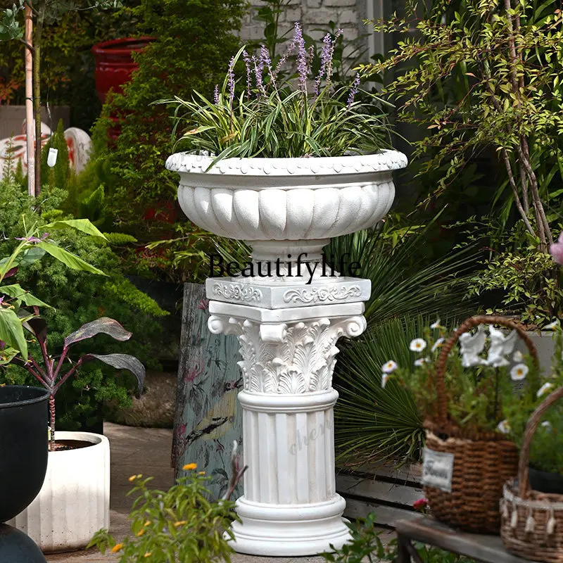European large Roman flower pot large diameter high foot pot succulent pot garden courtyard base pillar