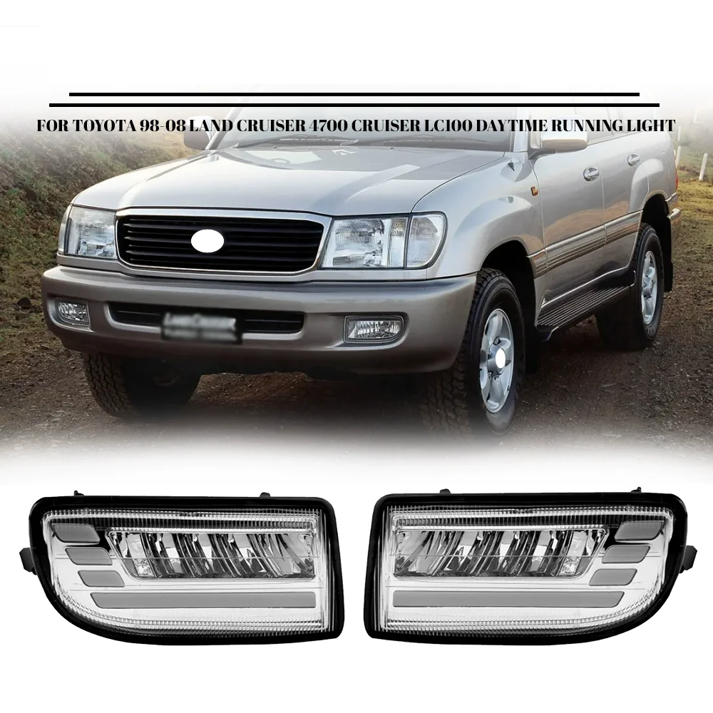 Daytime Running Light for Toyota Land Cruiser 4700 lc100 98-08 Front Fog light Stream Turn signal DRL Car Accessories