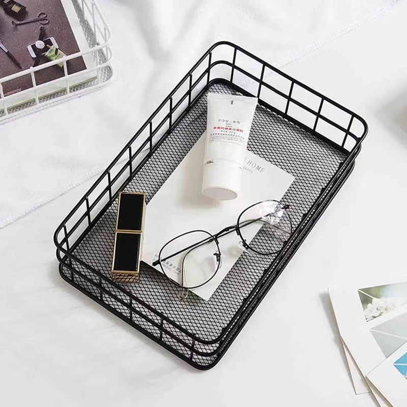 Ins Style Metal Wire Desktop Storage Basket Bedroom Bathroom Sundries Makeup Brushes Holder Multi-function Kitchen Storage Box