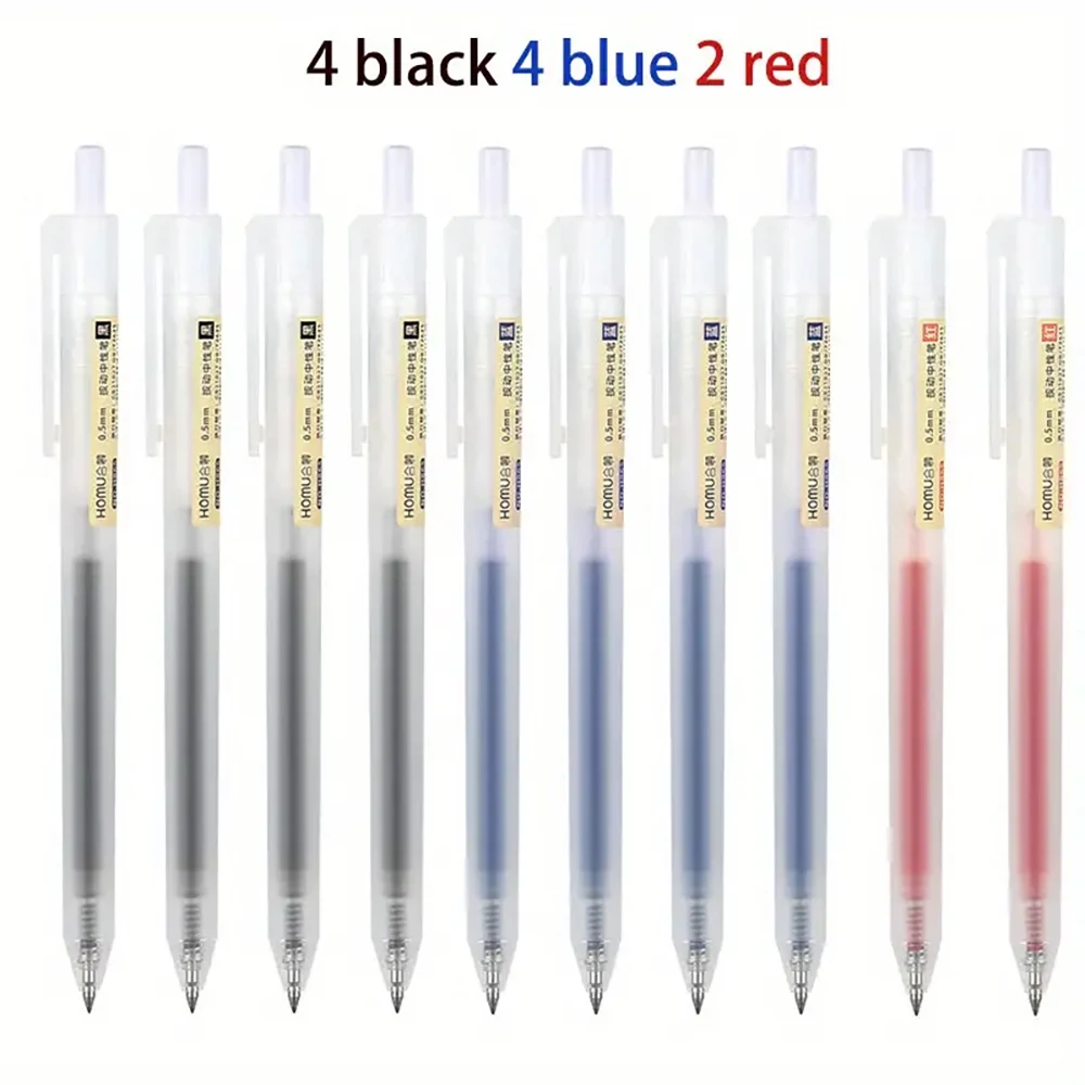 10pcs Retractable Gel Pens Set Black/red/blue Ballpoint For Writing 0.5mm Refills Office Accessories School Supplies Stationery