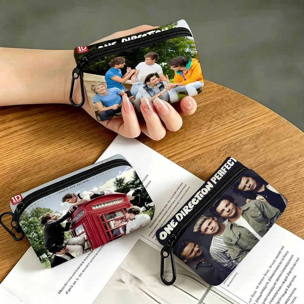 O-One Band Directions Music Mini Oxford Cloth Coin Purse With Carabiner Hook Portable Key Card Wallet Small Zipper Storage Pouch