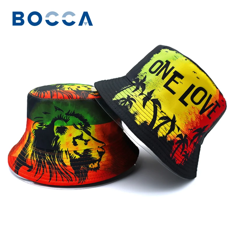 Bocca sombrero de pescador con estampado de León Rasta, gorro de pescador con diseño de ubicación, doble cara, protector solar para exteriores