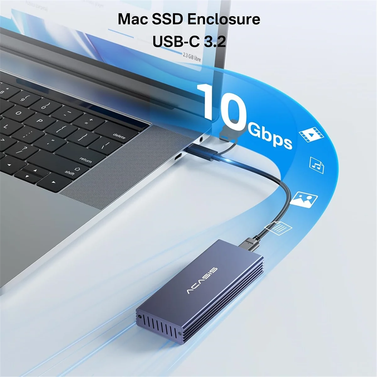 Boîtier SSD 2025+ USB C 3.2 pour SSD 12+16 PIN Pro, Air, Pro, boîtier SSD