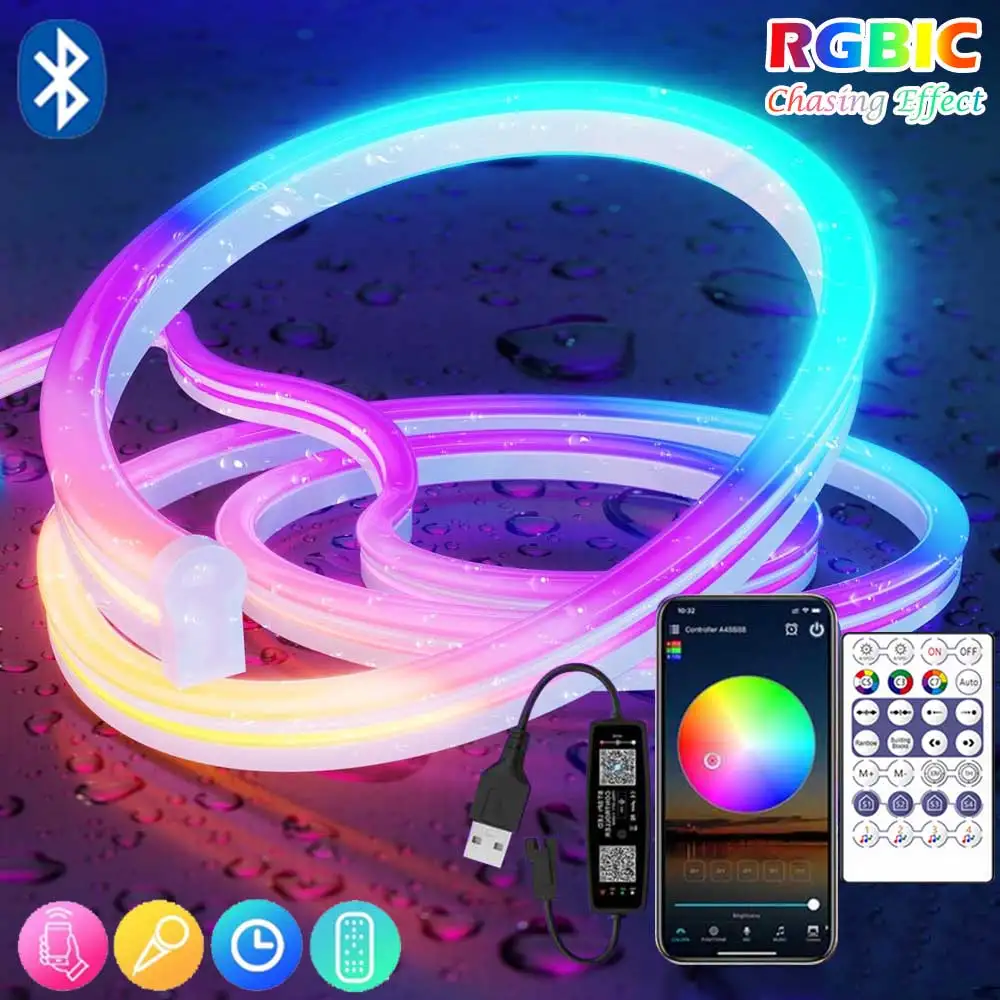 Taśma neonowa LED RGBIC Neon Lights Tape SMD3030 TV BackLight z synchronizacją muzyki Bluetooth Luces Luminous Decor Smart ZENGGE APP