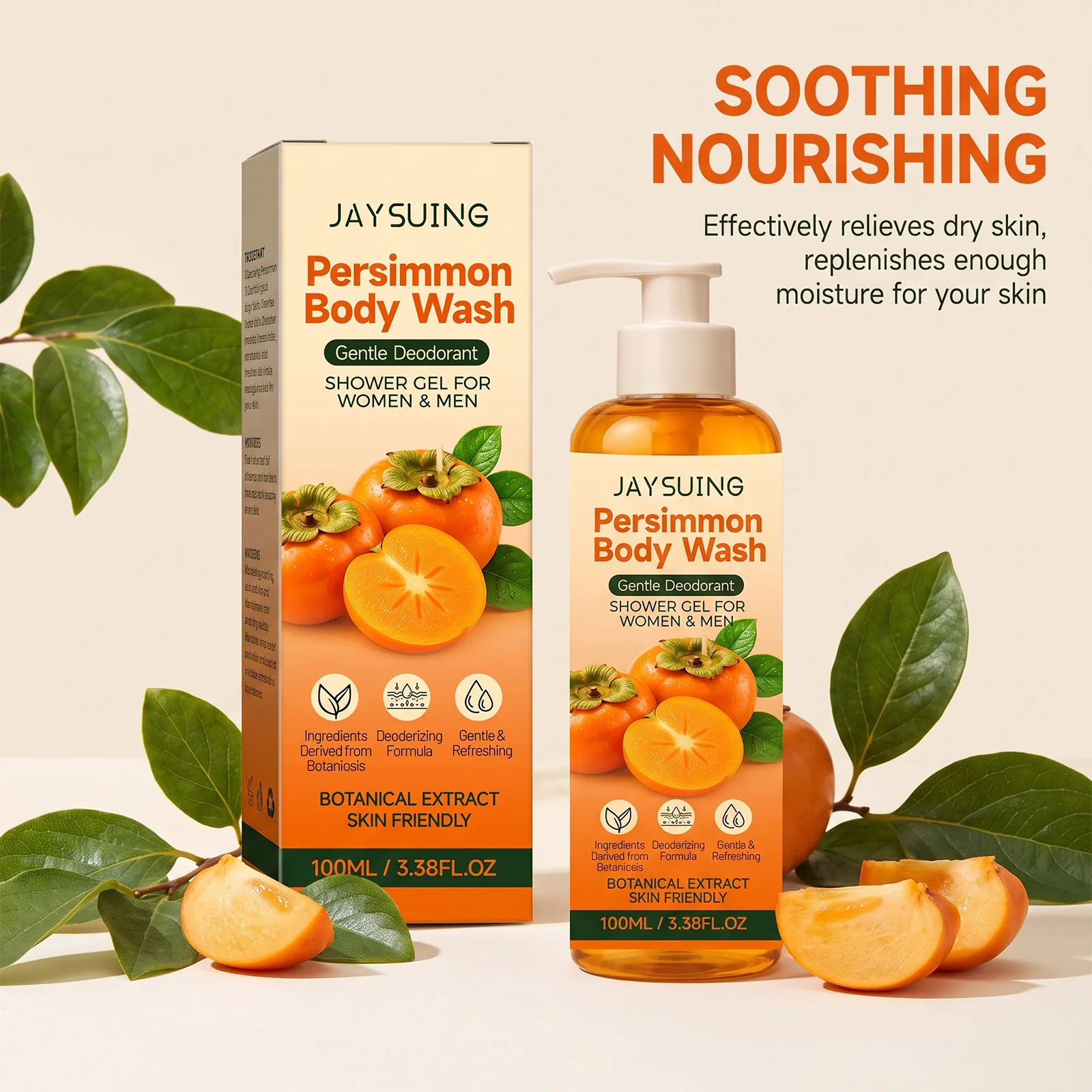 Persimmon Refreshing Body Wash Gentle Moisturizing Smooth Soft Silky Hydrating Nourishing Shower Gel All Skin Types Daily
