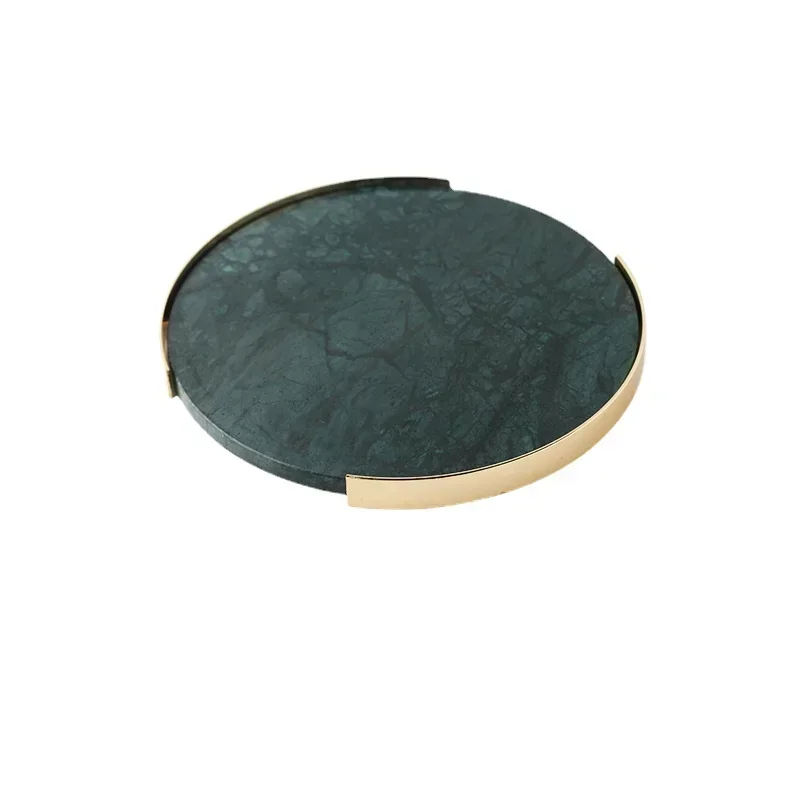 

%A American Light Luxury Wind Natural Marble Round Tray Cake Cutlery Tray Bathroom Storage Plate Gold Edge Decoration Flat Plat