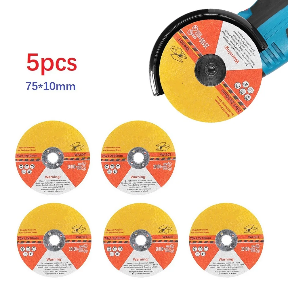 Mini Disque de Coupe Circulaire en Résine Renforcée, Lame de Scie, Meules pour Meuleuse d'Angle, Coupe de Pierre en Acier, 75mm, 5 Pièces