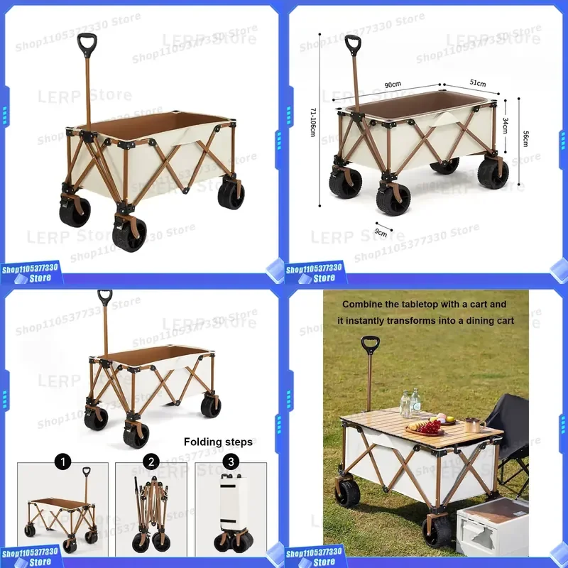 Folding Outdoor Camping Wagon Portable Picnic Utility Cart Beach Travel Trolley For Hiking Portable Folding Camping Cart