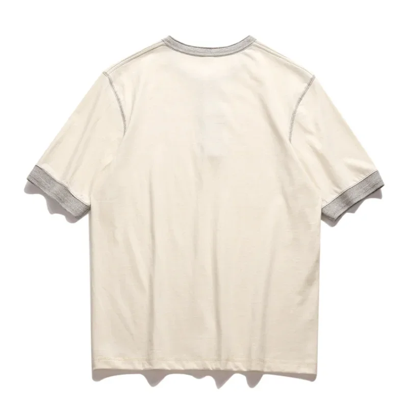 Three Needle American Retro Heavy T-shirt Men's Amikaji Pure Cotton Tube Weaving T-shirt Henry Collar Unisex Short Sleeved Shirt