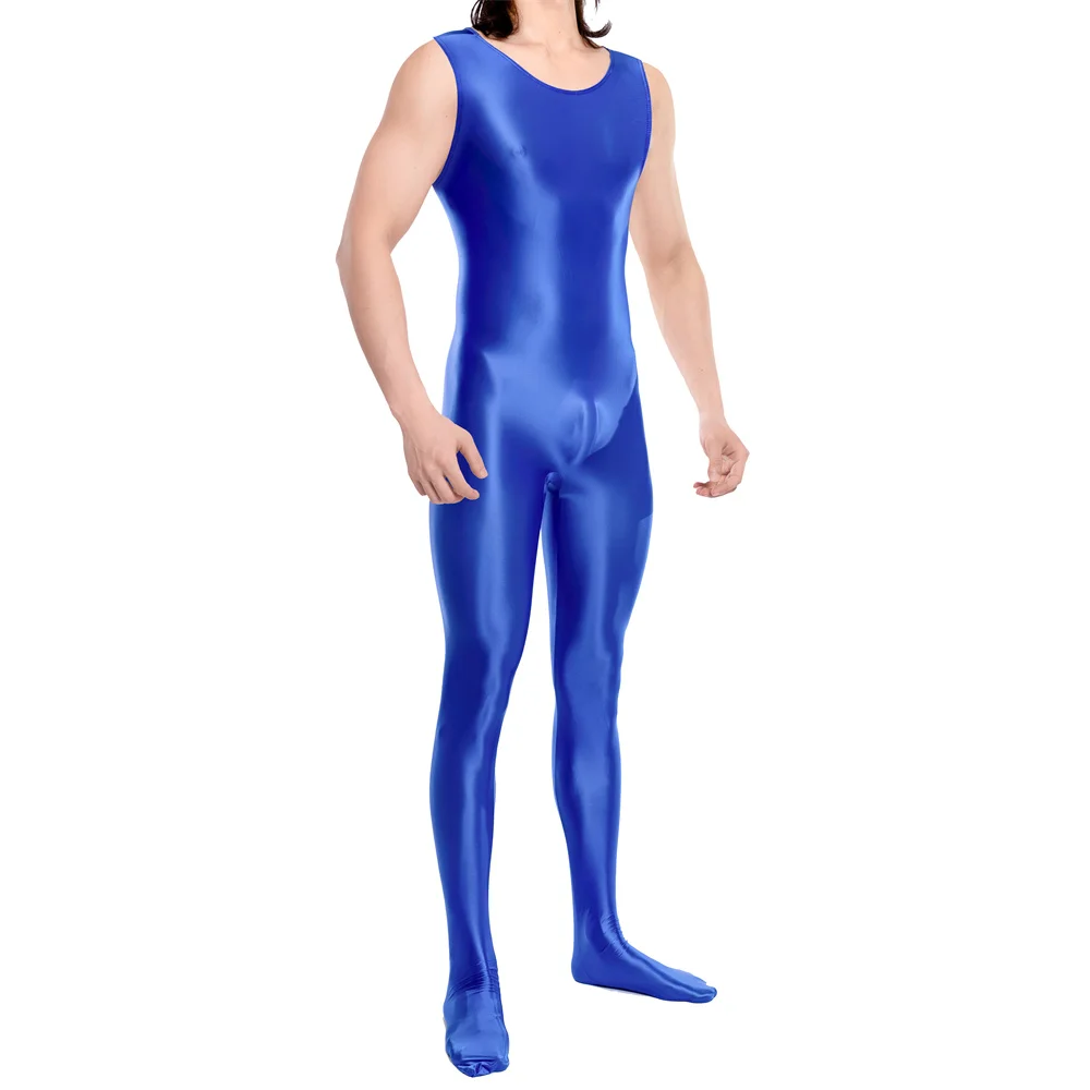 Body senza maniche da uomo sexy Body completo trasparente lucido a olio Body intimo intero Tute Pagliaccetti elasticizzati solidi