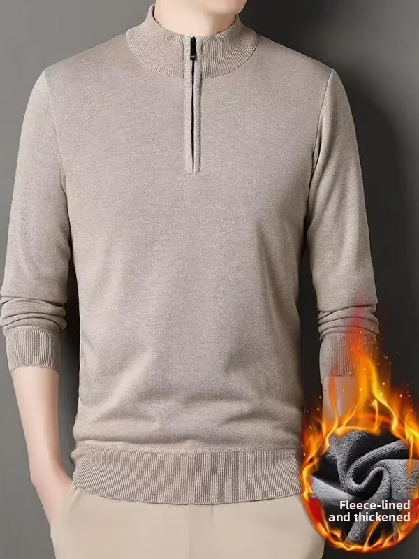

Men's Fce Lined Thiened f High Collar Zipper Knitted Sweater Base Layer Outerwear Winter Youth Casual Long Sve T-S...