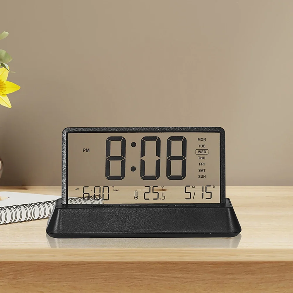 Electronic LED Wall Clock in Transparent Style with Time Management Features Alarm Snooze Temperature Display and More