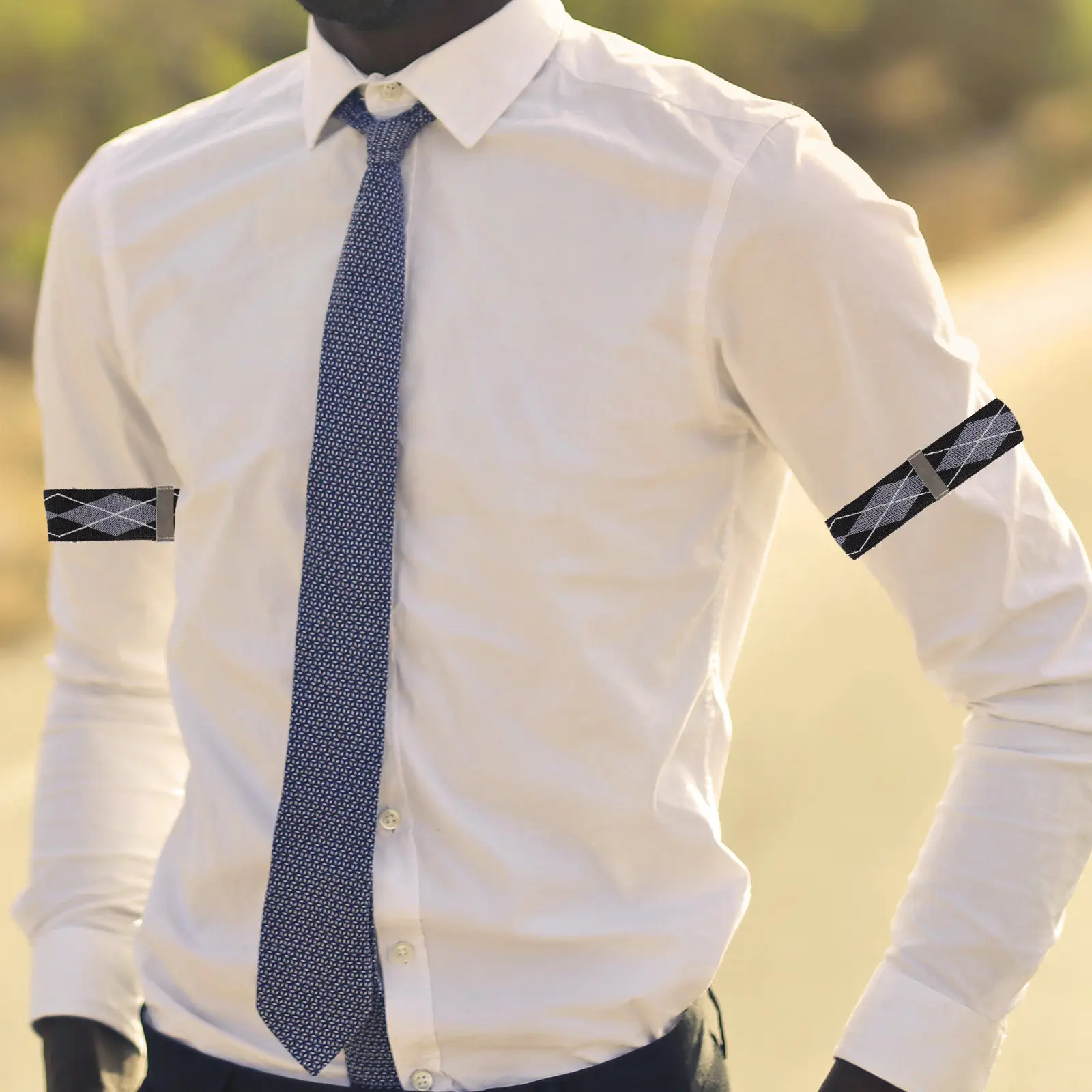 2Pcs Adjustable Elastic Armband Sleeve Holders Metal Webbing Comfortable Non-Deforming Shirt Garters Sleeve Stays for Work