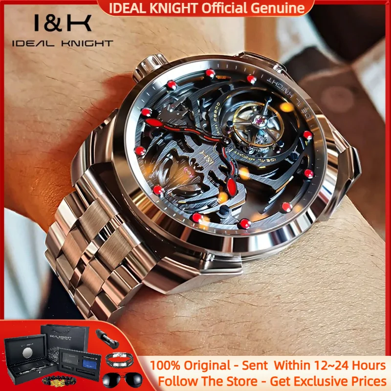 

IDEAL KNIGHT 6802 Tourbillon Men Watch Luxury Limited Edition Hollow Spider Dial Sports High end Automatic Mechanical Men Watch