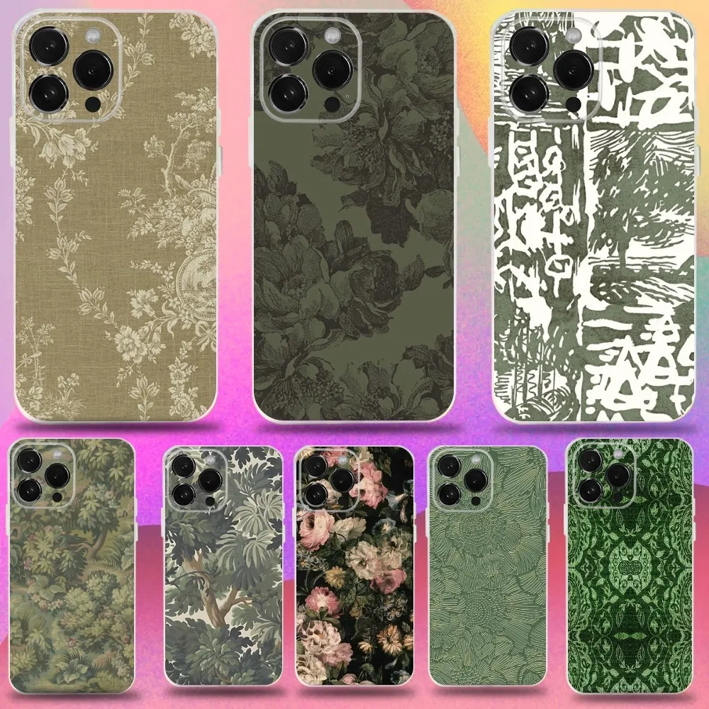 

Mosaic Graffiti Green Rattan Phone Case For iPhone 16,15,14,13,12,11 Pro,Max,Plus,X,XS,XR,SE,Mini Transparent Silicone Soft
