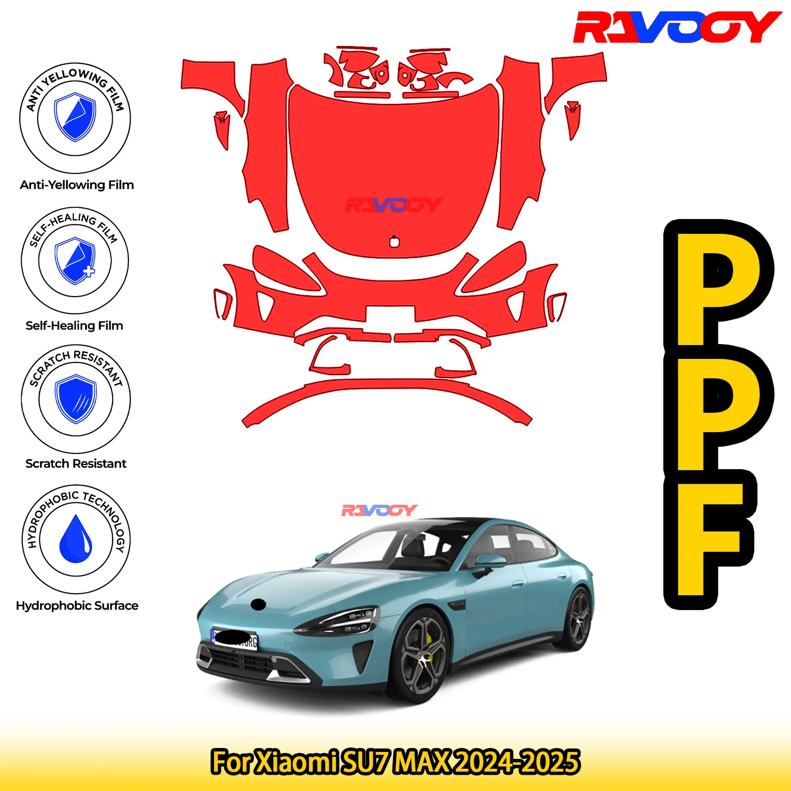 

For Xiaomi SU7 MAX 2024-2025 Glossy Matte Black Precut front PPF Kit Paint Protection Film