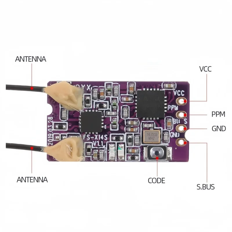 Flysky FS-X14S Receiver 14CH 2.4G AFHDS 2A Dual Antenna PPM IBus SBUS Output for FS-I6 NV14 FS-I6X FS-I4X FPV Racing Drone view 3