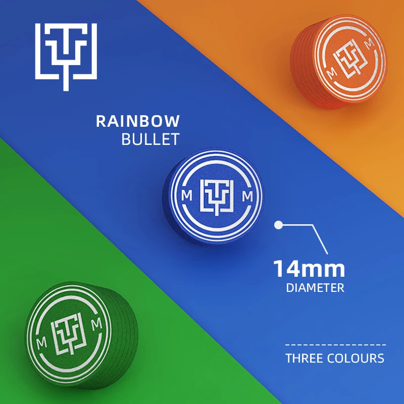 TY Rainbow Bullet Original Billiard Cue Stick Tip 14mm Low Deflection High-Elasticity Billiards Pool Cue Carom Tip Accessories