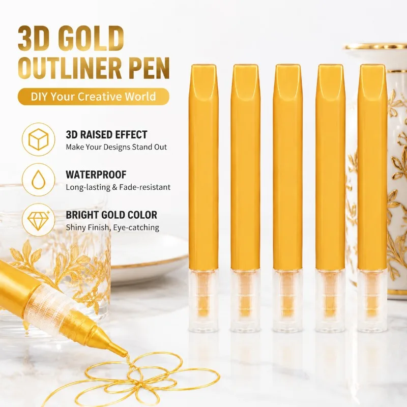 DIY 3D Golden Outliner Pen Glass Painting Liner Paint Marker Handicraft Coloring Edge Drawing Tool Waterproof Embossed Outline