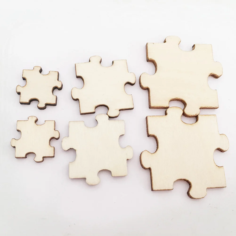 

50PCS Unfinished Wooden Puzzle Wood Pieces Cutouts Ornaments Children's Puzzle Hand-painted DIY Material for Crafts Supplies Eng